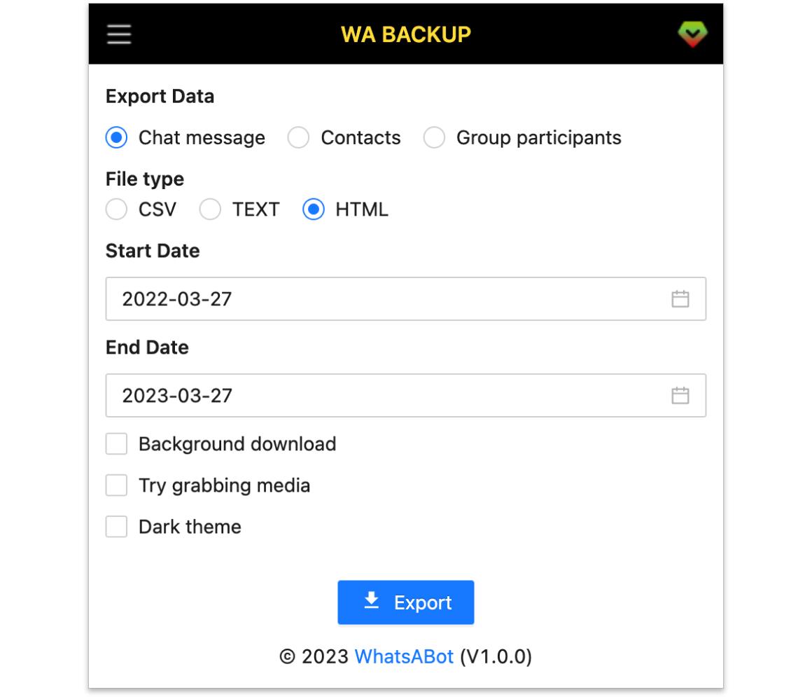 WA Backup Screenshot